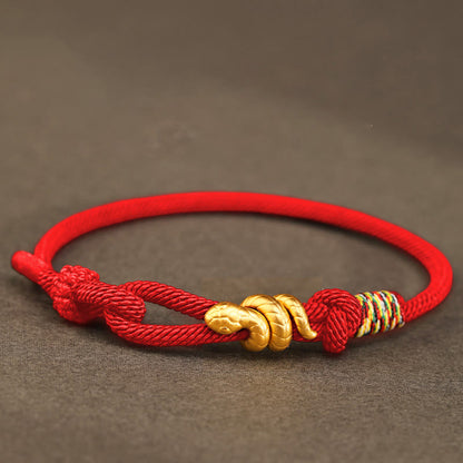 Mythstone 999 Gold Year of the Snake Design Handmade Luck Protection Rope Braided Bracelet