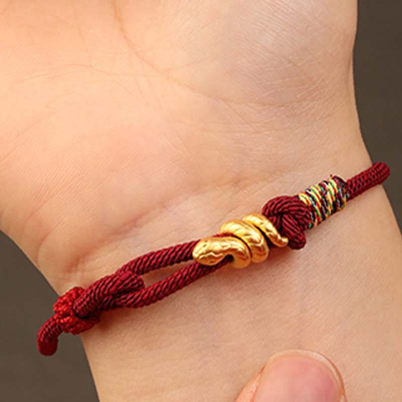 Mythstone 999 Gold Year of the Snake Design Handmade Luck Protection Rope Braided Bracelet