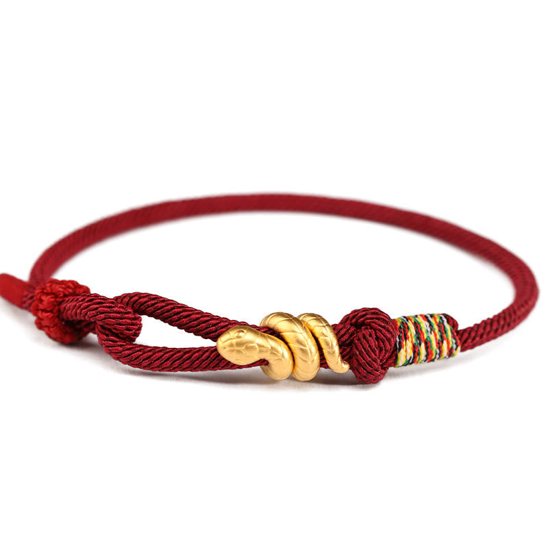 Mythstone 999 Gold Year of the Snake Design Handmade Luck Protection Rope Braided Bracelet