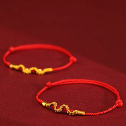 Mythstone 999 Gold Year of the Snake Handmade Luck Strength Braided Bracelet Anklet