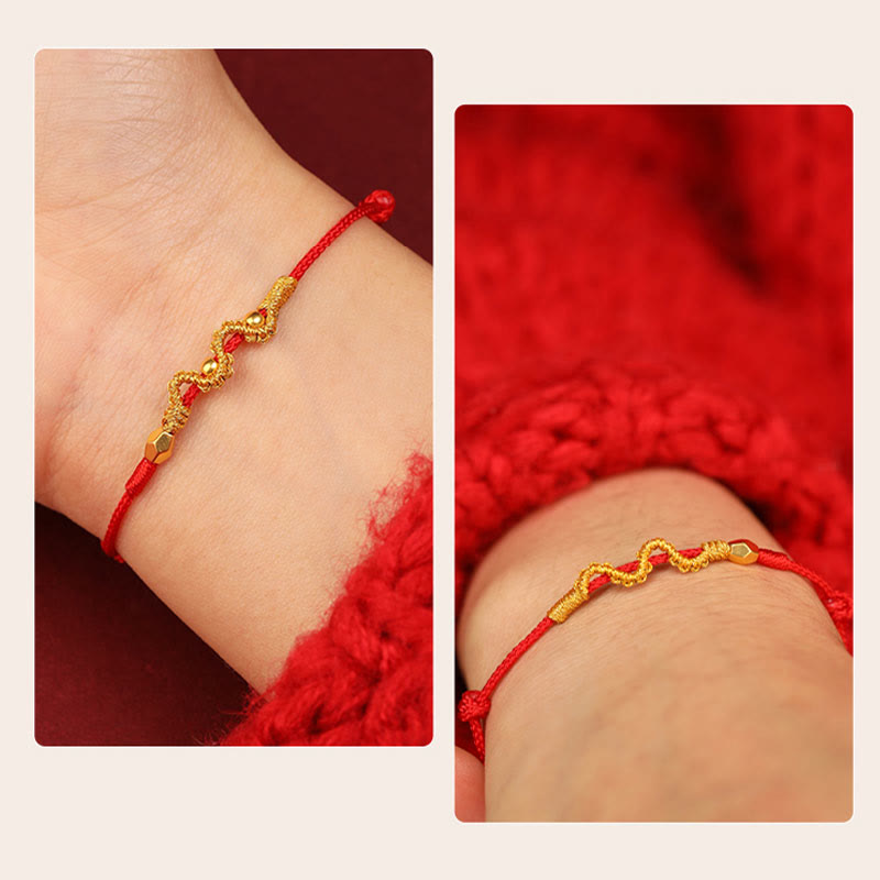 Mythstone 999 Gold Year of the Snake Handmade Luck Strength Braided Bracelet Anklet