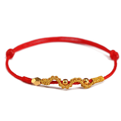 Mythstone 999 Gold Year of the Snake Handmade Luck Strength Braided Bracelet Anklet