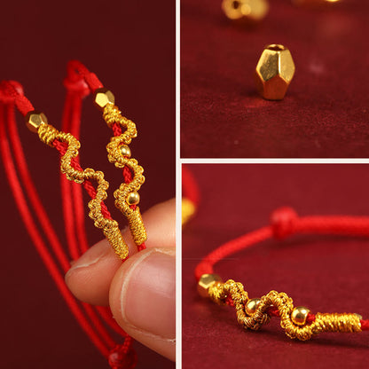 Mythstone 999 Gold Year of the Snake Handmade Luck Strength Braided Bracelet Anklet