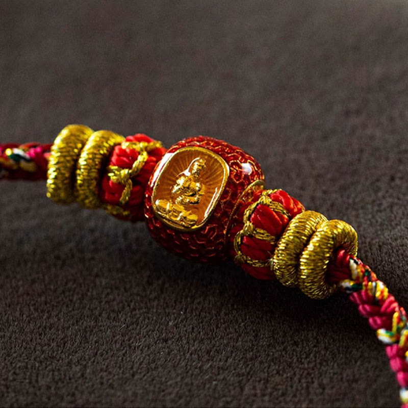 Mythstone 999 Gold Chinese Zodiac Natal Buddha Year of the Snake Luck Handcrafted Rope Bracelet