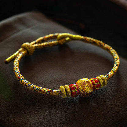 Mythstone 999 Gold Chinese Zodiac Natal Buddha Year of the Snake Luck Handcrafted Rope Bracelet