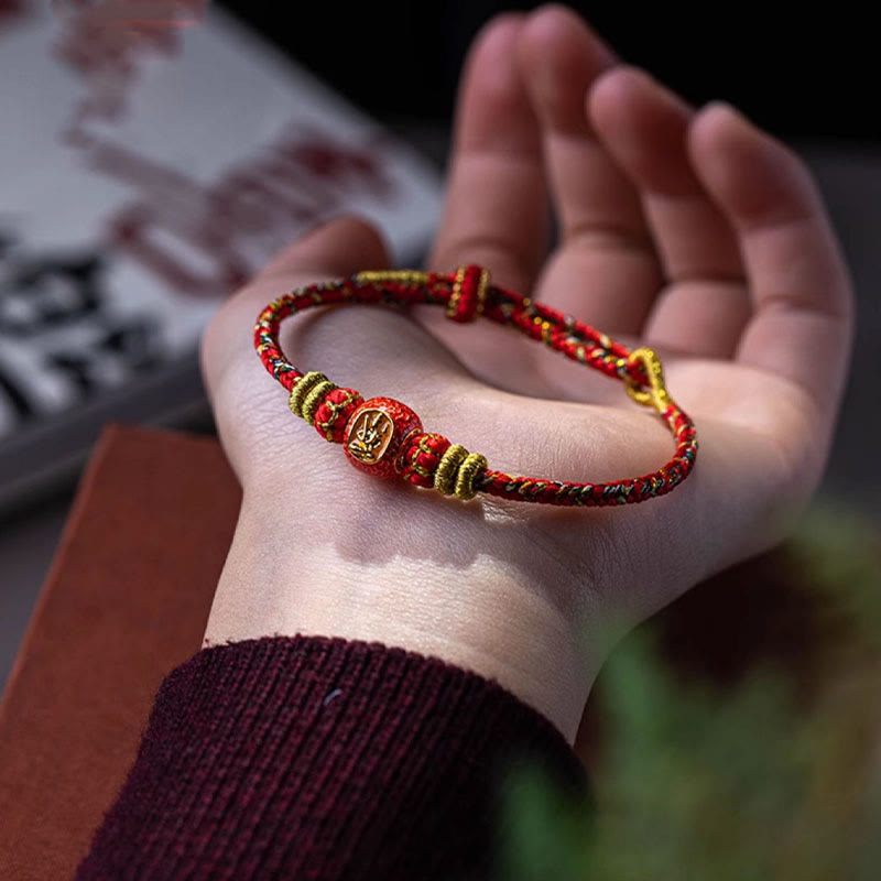 Mythstone 999 Gold Chinese Zodiac Natal Buddha Year of the Snake Luck Handcrafted Rope Bracelet