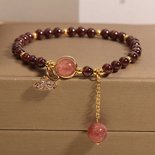 Mythstones Natural Garnet Strawberry Quartz Butterfly Protection Bracelet