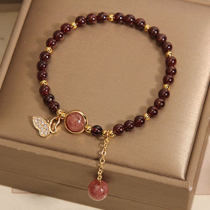 Mythstones Natural Garnet Strawberry Quartz Butterfly Protection Bracelet