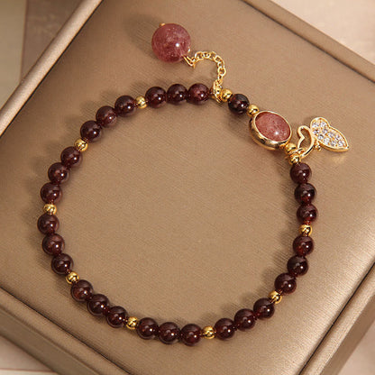 Mythstones Natural Garnet Strawberry Quartz Butterfly Protection Bracelet