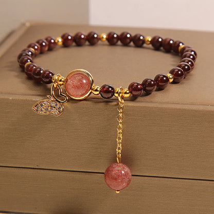 Mythstones Natural Garnet Strawberry Quartz Butterfly Protection Bracelet