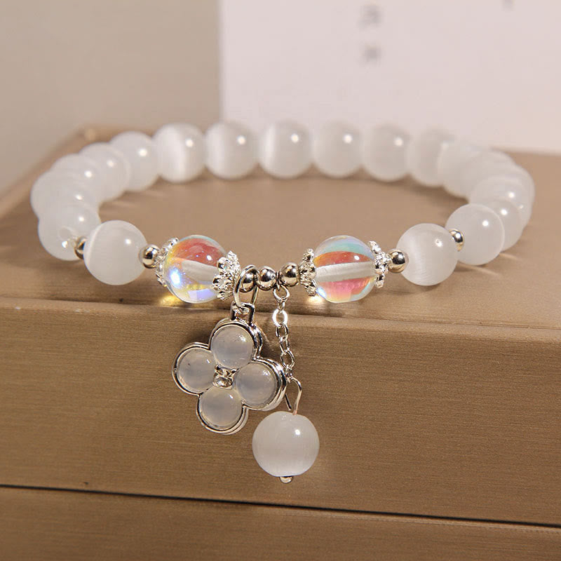 Mythstones Cat's Eye Crystal Lucky Four Leaf Clover Charm Love Bracelet