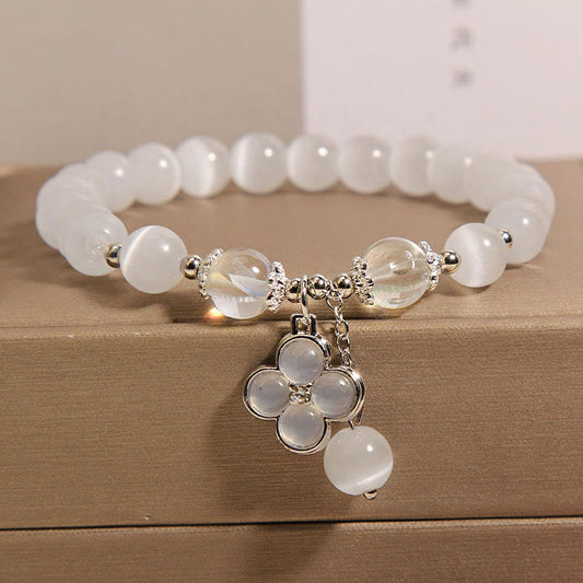 Mythstones Cat's Eye Crystal Lucky Four Leaf Clover Charm Love Bracelet