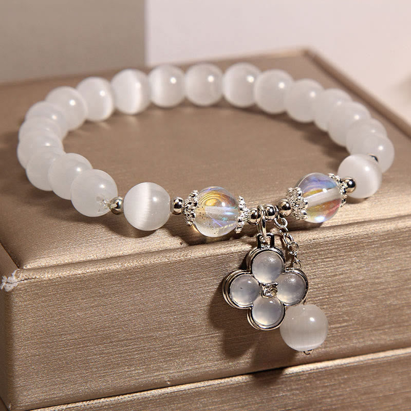 Mythstones Cat's Eye Crystal Lucky Four Leaf Clover Charm Love Bracelet