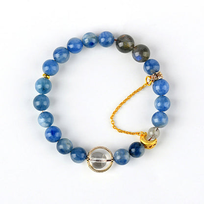 Mythstones Natural Kyanite Labradorite White Crystal Crescent Moon Communication Bracelet