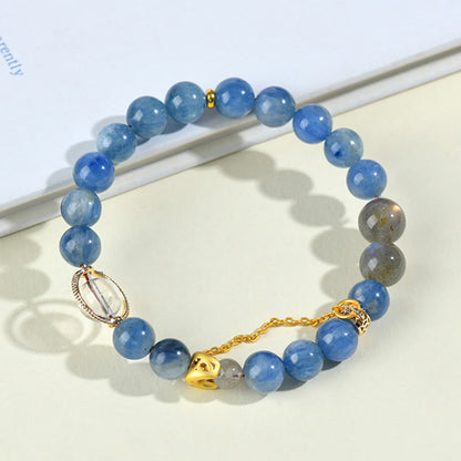 Mythstones Natural Kyanite Labradorite White Crystal Crescent Moon Communication Bracelet