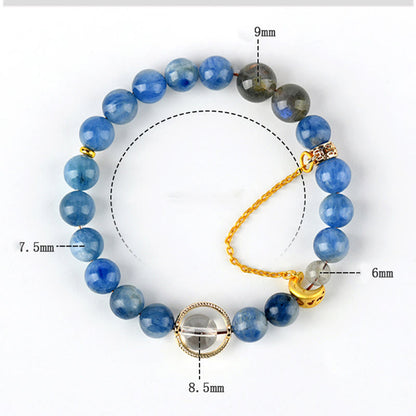 Mythstones Natural Kyanite Labradorite White Crystal Crescent Moon Communication Bracelet