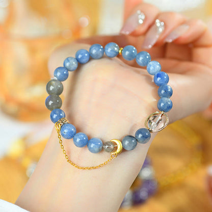 Mythstones Natural Kyanite Labradorite White Crystal Crescent Moon Communication Bracelet