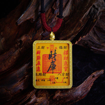 Mythstones Tibetan Zakiram Nine-Tailed Fox Yellow God of Wealth Painted Thangka Hope Necklace Pendant