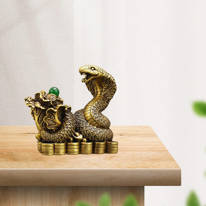 Mythstone Year Of The Snake Copper Coins Ingots Cabbage Brass Statue Home Decoration