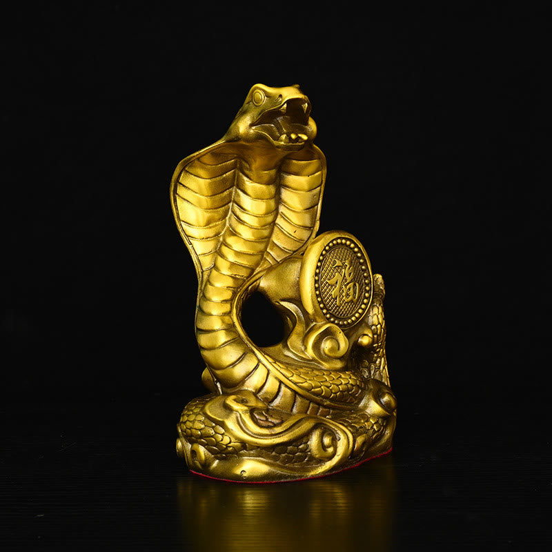 Mythstone Year Of The Snake Fu Character Auspicious Clouds Fortune Brass Home Statue Decoration