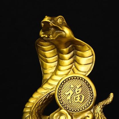 Mythstone Year Of The Snake Fu Character Auspicious Clouds Fortune Brass Home Statue Decoration