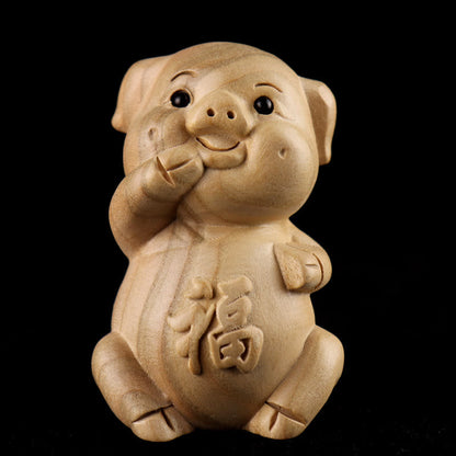 Mythstone Year Of The Snake Chinese Zodiac Fu Character Peach Wood Home Statue Decoration