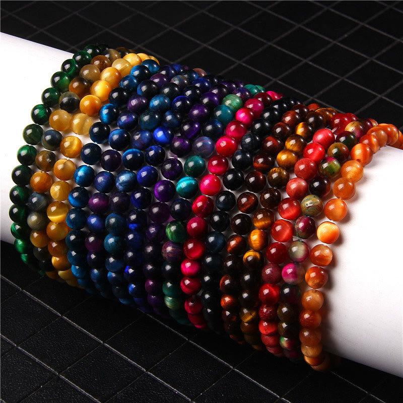 Mythstones 6mm Various Stone Crystal Black Glitter Stone Red Tiger Eye Beads Protection Bracelet