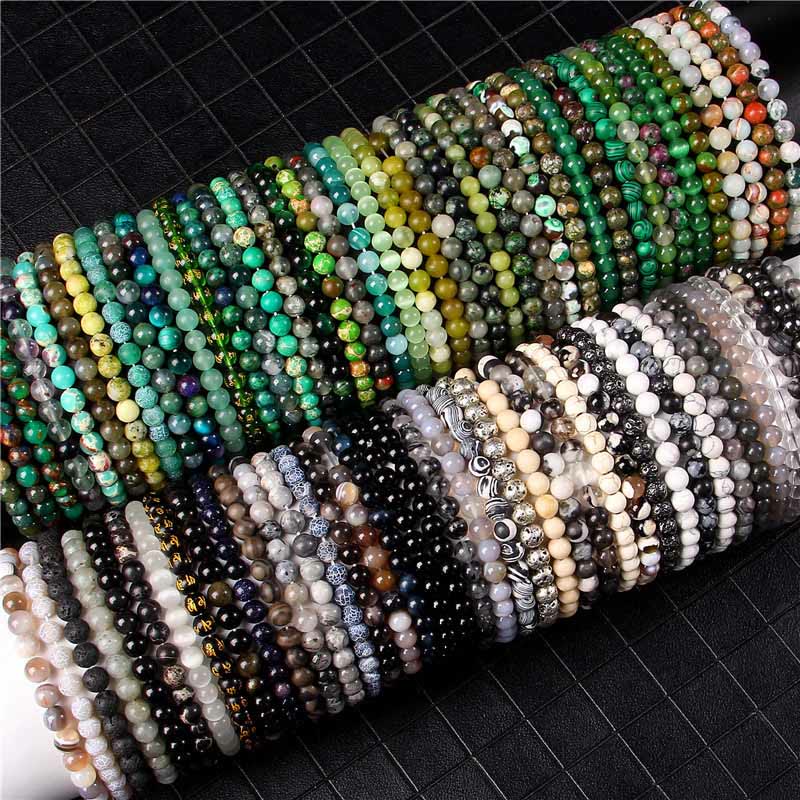 Mythstones 6mm Various Stone Crystal Black Glitter Stone Red Tiger Eye Beads Protection Bracelet