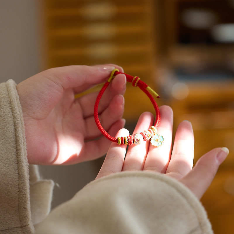 Mythstone Red String Gold Plated Copper Peach Blossom Yi Fan Feng Shun Protection Braided Bracelet