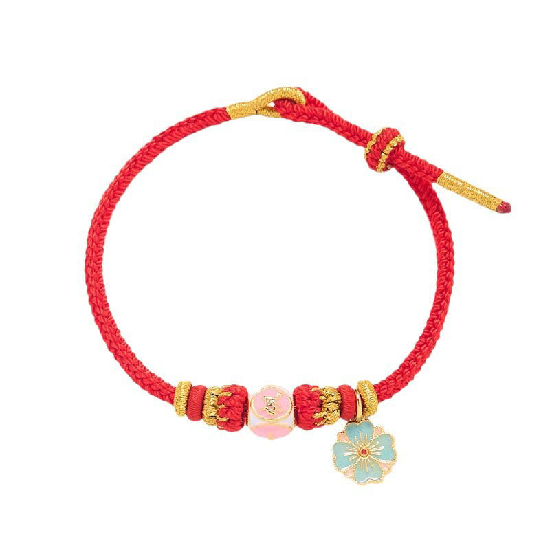 Mythstone Red String Gold Plated Copper Peach Blossom Yi Fan Feng Shun Protection Braided Bracelet