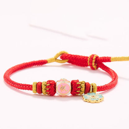 Mythstone Red String Gold Plated Copper Peach Blossom Yi Fan Feng Shun Protection Braided Bracelet