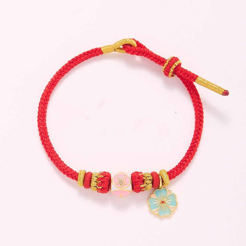 Mythstone Red String Gold Plated Copper Peach Blossom Yi Fan Feng Shun Protection Braided Bracelet