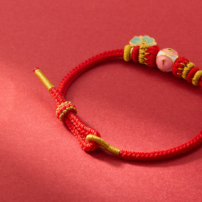 Mythstone Red String Gold Plated Copper Peach Blossom Yi Fan Feng Shun Protection Braided Bracelet