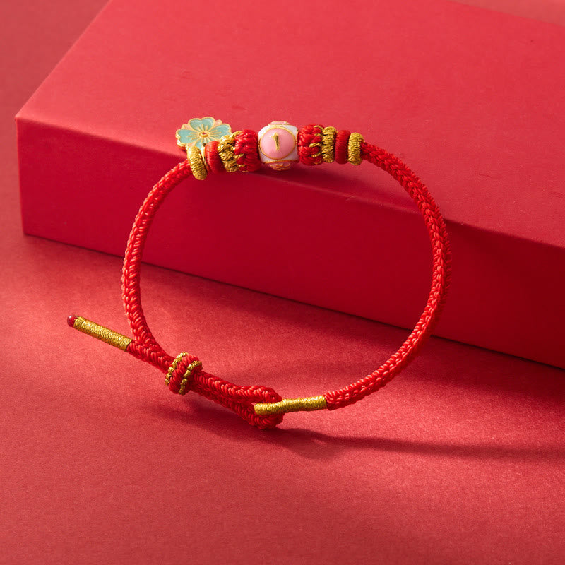 Mythstone Red String Gold Plated Copper Peach Blossom Yi Fan Feng Shun Protection Braided Bracelet