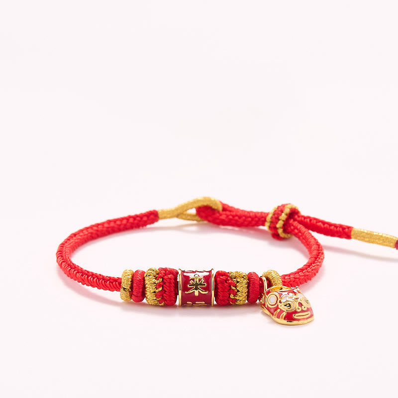 Mythstone Red String Gold Plated Copper Shi Lai Yun Zhuan Shoe Pendant Protection Braided Bracelet