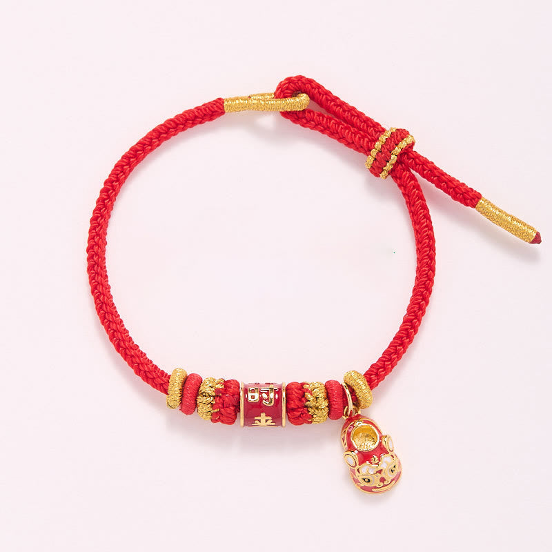 Mythstone Red String Gold Plated Copper Shi Lai Yun Zhuan Shoe Pendant Protection Braided Bracelet