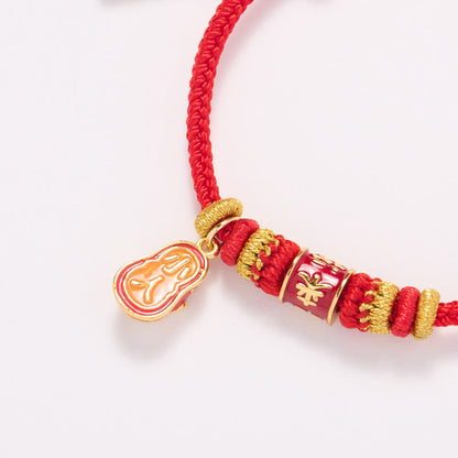 Mythstone Red String Gold Plated Copper Shi Lai Yun Zhuan Shoe Pendant Protection Braided Bracelet