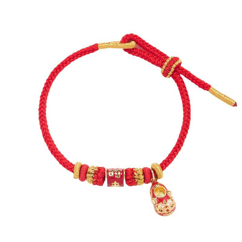 Mythstone Red String Gold Plated Copper Shi Lai Yun Zhuan Shoe Pendant Protection Braided Bracelet