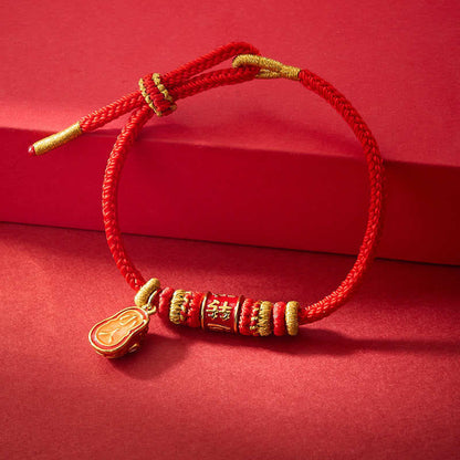 Mythstone Red String Gold Plated Copper Shi Lai Yun Zhuan Shoe Pendant Protection Braided Bracelet