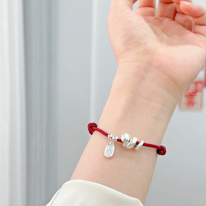 Mythstone Handmade 999 Sterling Silver Year Of The Snake Lucky Fortune Red String Happiness Braided Bracelet