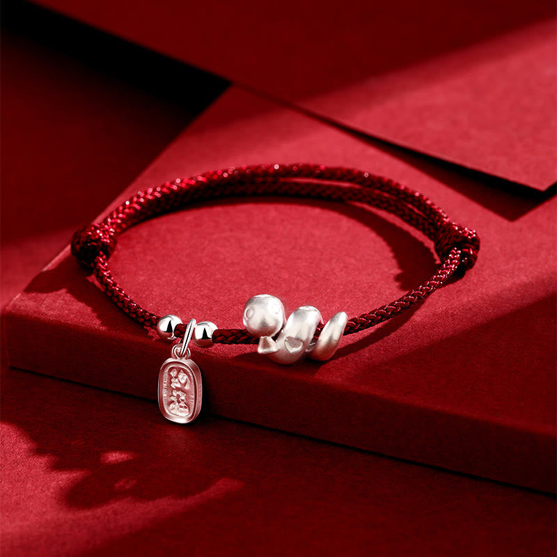 Mythstone Handmade 999 Sterling Silver Year Of The Snake Lucky Fortune Red String Happiness Braided Bracelet