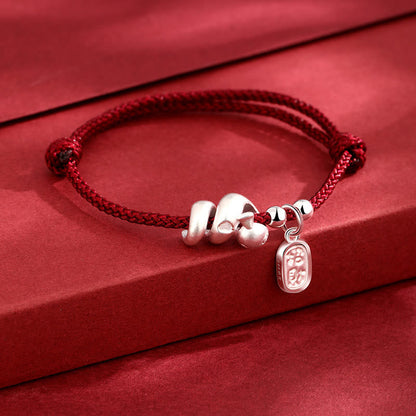 Mythstone Handmade 999 Sterling Silver Year Of The Snake Lucky Fortune Red String Happiness Braided Bracelet