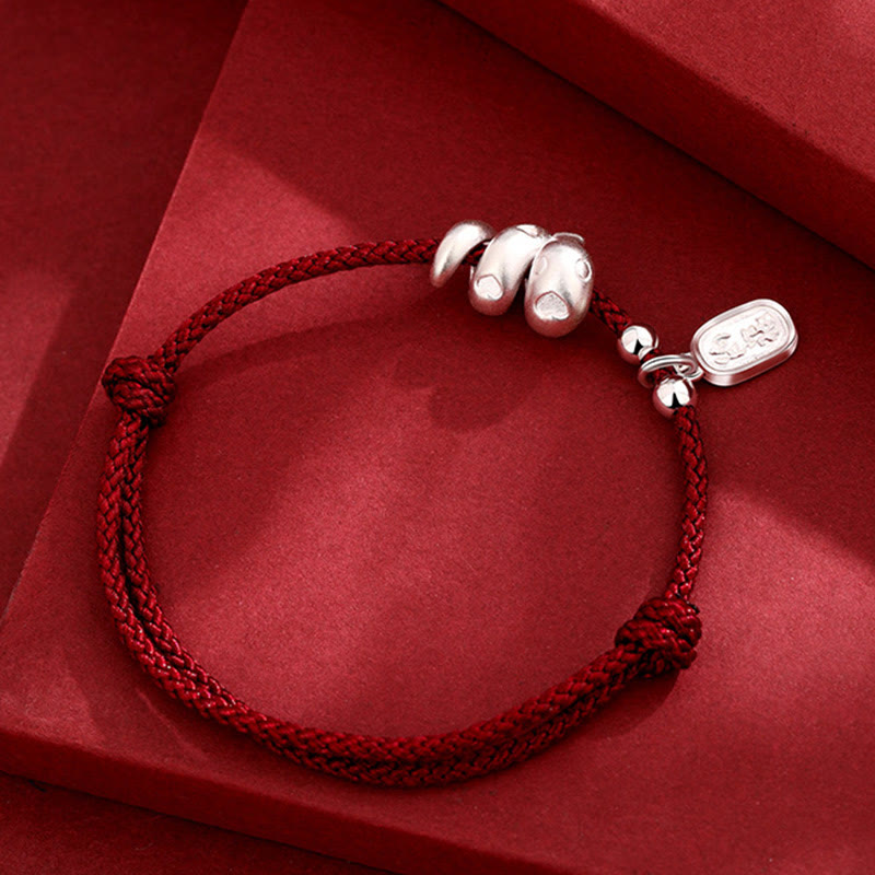 Mythstone Handmade 999 Sterling Silver Year Of The Snake Lucky Fortune Red String Happiness Braided Bracelet