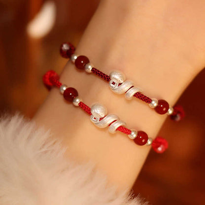 Mythstone 999 Sterling Silver Year Of The Snake Red Agate Confidence Handcrafted Bracelet