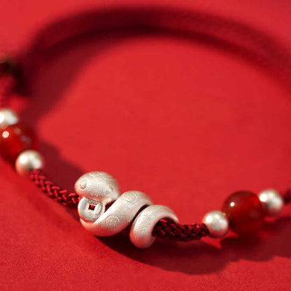 Mythstone 999 Sterling Silver Year Of The Snake Red Agate Confidence Handcrafted Bracelet