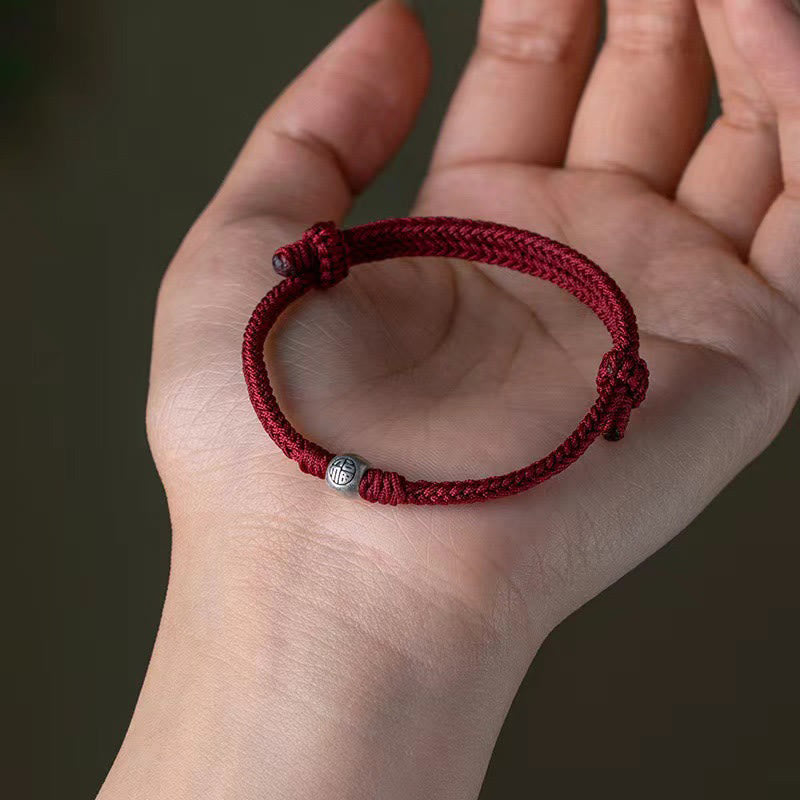 Mythstone Handmade String 925 Sterling Silver Fu Bead Braided Fortune Bracelet