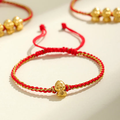 Mythstone Handmade 999 Sterling Silver Golden Year Of Snake Fu Auspicious Clouds Ingot Copper Coins Red String Fortune Braided Bracelet