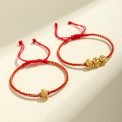 Mythstone Handmade 999 Sterling Silver Golden Year Of Snake Fu Auspicious Clouds Ingot Copper Coins Red String Fortune Braided Bracelet