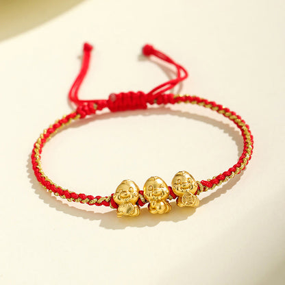 Mythstone Handmade 999 Sterling Silver Golden Year Of Snake Fu Auspicious Clouds Ingot Copper Coins Red String Fortune Braided Bracelet