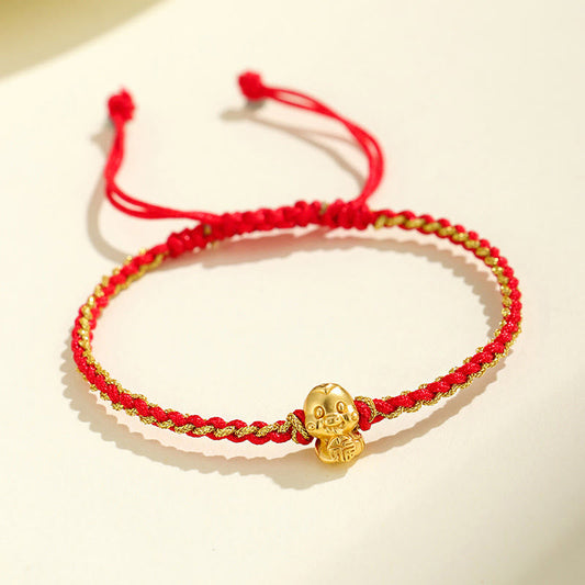 Mythstone Handmade 999 Sterling Silver Golden Year Of Snake Fu Auspicious Clouds Ingot Copper Coins Red String Fortune Braided Bracelet